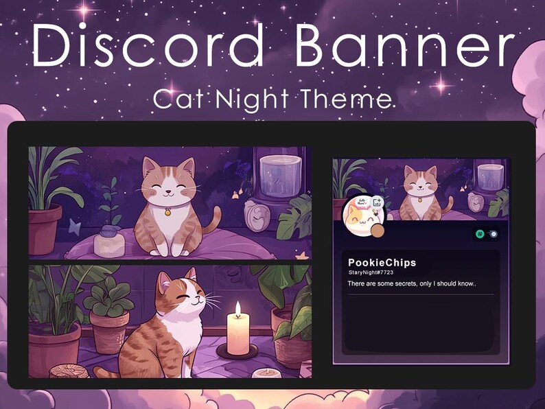 Discord-banner | Profilbanner | Häxa | Måntema | Galax | Månsken | Söt och stjärnklar | Kattbanners för Discord | Katt | Måne bild 2