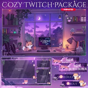 Fox Magic Night Twitch Overlay, tela Twitch | Pacote de transmissão de sobreposição animada, Fox Twitch | Sobreposição de Twitch fofa | Estética | Sobreposição de estrela
