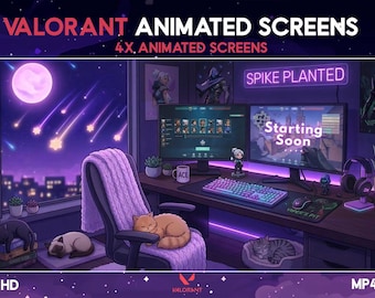 Valorant Animated Screens, Twitch Overlay, Gaming Stream Screens, Starting Soon BRB Ending Live, FPS Theme, Red Neon, Stream Overlay