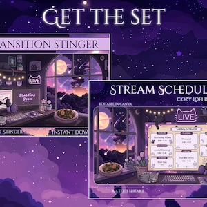 Lofi Cozy Room Twitch Overlay, Cat Stream Package, Starry Night Screens, Animated Overlay, Cute Aesthetic VTuber Setup image 12