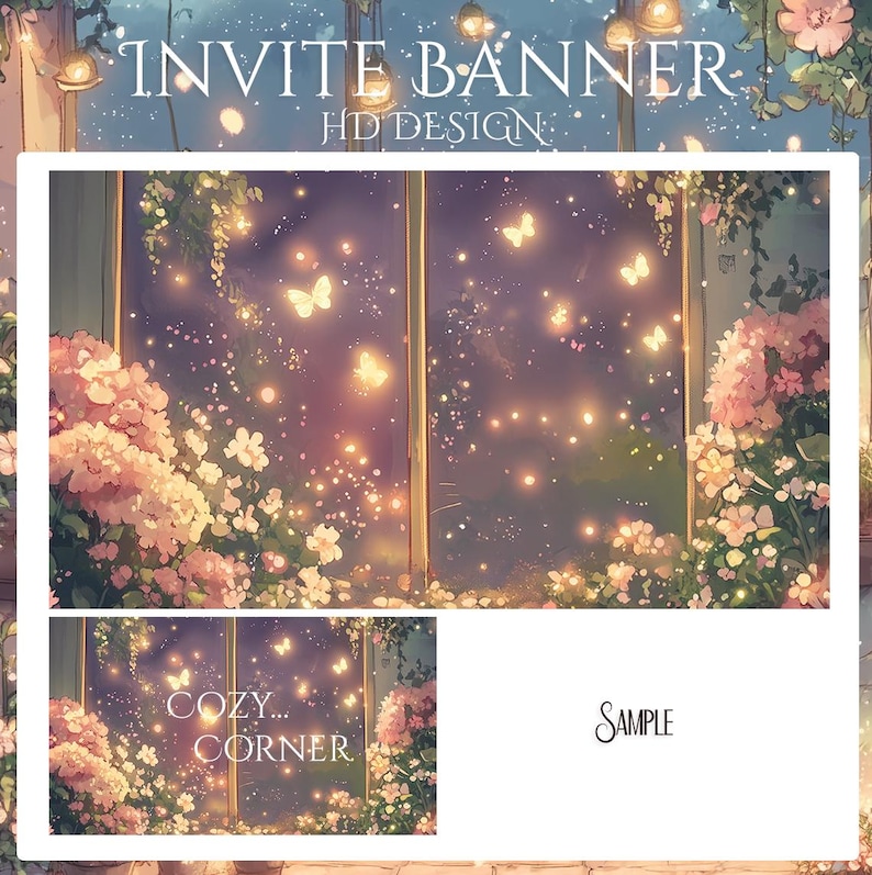 Cozy Discord Server Package: Dividers, Panels, Invite & Welcome Banners with Flowers, Butterflies, Fairy, Books Icons, Pastel, Cottage core image 3