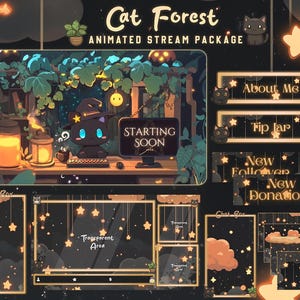 Witch Cat Stream Package / Moon / Wizard / Pastel / Cute / Overlay / Cats / Twitch screen / Twitch Overlay / Witch | Plants