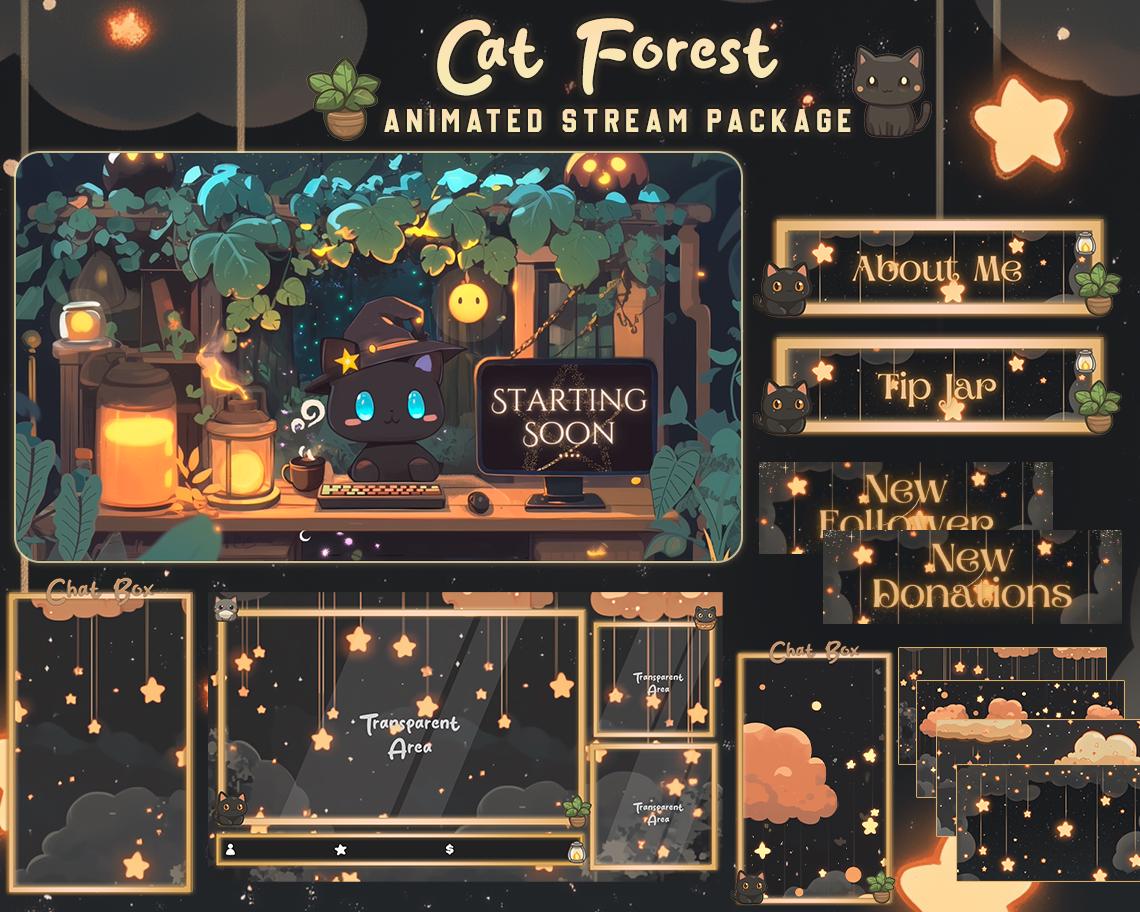 Witch Cat Stream Package / Moon / Wizard / Pastel / Cute / Overlay / Cats / Twitch screen / Twitch Overlay / Witch | Plants