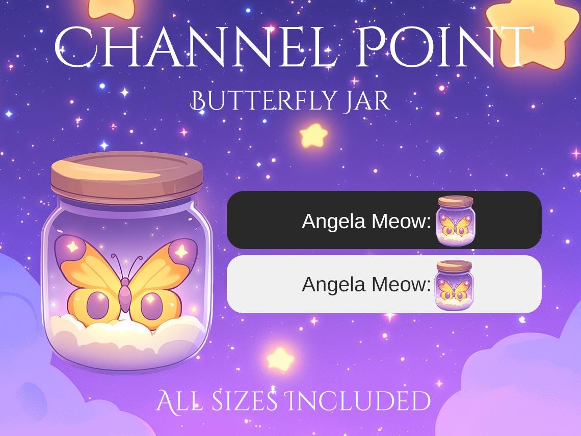 バタフライジャー チャンネルポイント | かわいい | 金色 | 月 | 星 | 魔法 | ストリームバッジ | チャンネルポイント交換 |  チャンネルコイン | 光る | ボトル