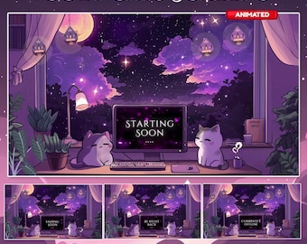 Cozy Cats Screens, Twitch screen | Animated Overlay Stream Package, Cat Twitch | Cute Twitch Overlay | Aesthetic | star overlay