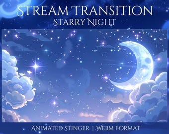 Transição Mágica Noturna com Efeito Stinger | Sobreposição Noturna para Twitch | Efeito Stinger Animado Mágico | Estética Celeste para OBS, Streamers, YouTube e VTubers
