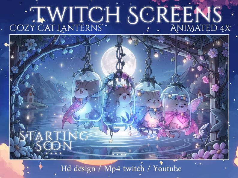 Cozy Cat Twitch Screens Pack, Cute Pastel Kitten Stream Overlays ...