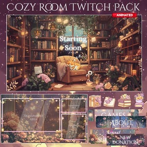 Cozy Dog Twitch Pack / Moon / Spring / Pastel / Cute, Overlay / Books / Dreamy / Twitch screen / Twitch Overlay / Fairy | Animated | Ghibli