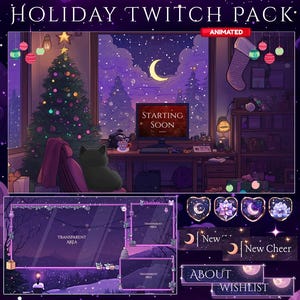 Twitch Overlay Christmas Pack, Twitch screen | Animated Overlay Stream Package, Black Cat Twitch | Cute Twitch Overlay | Vtuber | Holiday