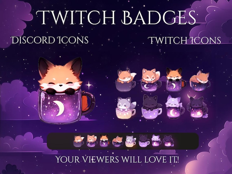 Cozy Fox Cup Twitch Badges | Cute Kawaii Fox in Cup Sub Badges | Vtuber ...