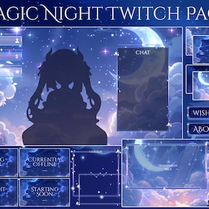 Nakładka Moon Night Twitch, ekran Twitch | Pakiet strumieniowy nakładki animowanej Gwiaździste niebo | Uroczy | Chmura | Boże Narodzenie | Święto | Pakiet Vtuber