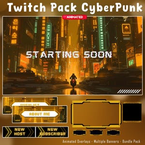 Cyberpunk Yellow & Blue Animated Stream Pack | Glitch Futuristic Neon Sci-Fi Twitch Overlays | Cyberpunk Stream | Neon Twitch Overlay Pack