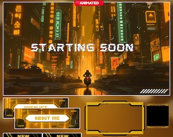 Cyberpunk Yellow & Blue Animated Stream Pack | Glitch Futuristic Neon Sci-Fi Twitch Overlays | Cyberpunk Stream | Neon Twitch Overlay Pack