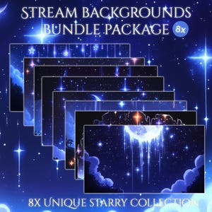 8 bundels vallende sterren geanimeerde streamschermen | Middernachthemelachtergrond | Gezellig VTuber-scherm | Chill Twitch-overlay, Sterrennacht, YouTube