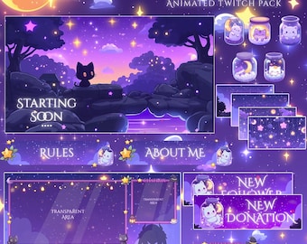 Black Cat Twitch Overlay | Animated Overlay Stream Package, Cat Twitch | Cute Twitch Overlay | Animated Screen | star overlay  |  Halloween