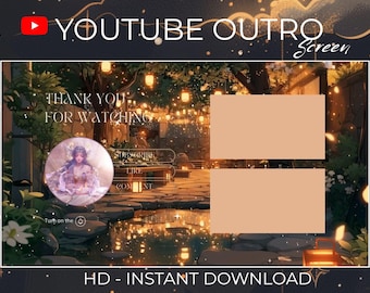 May include: A YouTube outro screen with a serene garden scene, featuring a pond, lanterns, and a bench. The text includes "Thank You For Watching" and prompts for subscribing, liking, and commenting. The words "HD - INSTANT DOWNLOAD" are also present.