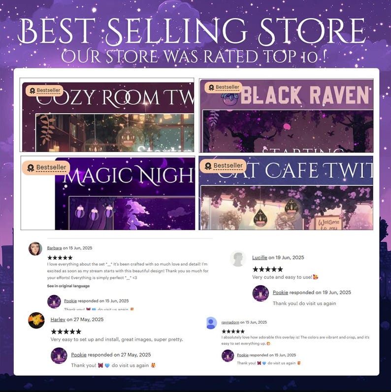 May include: A promotional image for an online store, featuring the text "BEST SELLING STORE" and "OUR STORE WAS RATED TOP 10!". The image showcases four product examples with the "Bestseller" label, and customer reviews.