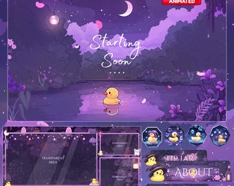 Gemütliche Ente Twitch Overlay, Twitch-Bildschirm | Animiertes Stream Paket, Magic Night Twitch | Niedliches Twitch Overlay | Ästhetische | Sternauflage