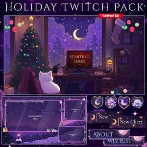 Twitch Overlay Cozy Pack, Ekran Twitch | Pakiet strumieniowy z animowaną nakładką, Cat Twitch | Słodka nakładka Twitch | Vtuber | Gwiazda | Święta