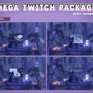 Animated Cat Stream Screens Black Twitch Pack Cute Dark Spooky| Halloween | Gothic | Pirate | Scary | Spooky | Ghost | Black Twitch Screens