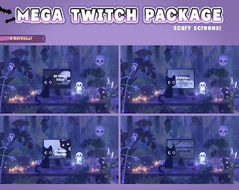 Animated Cat Stream Screens Black Twitch Pack Cute Dark Spooky| Halloween | Gothic | Pirate | Scary | Spooky | Ghost | Black Twitch Screens