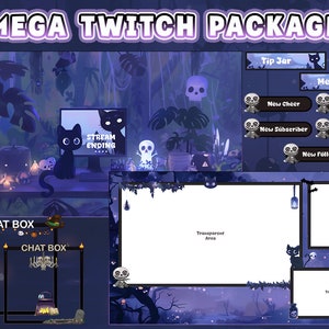 Animated Cat Stream Overlay Black Twitch Pack Cute Dark Spooky| Halloween | Gothic | Pirate | Scary | Spooky | Ghost | Black Twitch Overlay