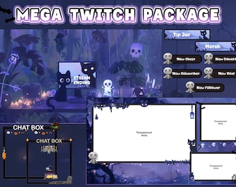 Animated Cat Stream Overlay Black Twitch Pack Cute Dark Spooky| Halloween | Gothic | Pirate | Scary | Spooky | Ghost | Black Twitch Overlay
