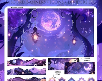 Witch Cosmic Discord Pack | Moon Magic Night | Dark Aesthetic Server Kit | Crescent Moon | Spooky Bats | Cosmic Sky | Purple Discord Package