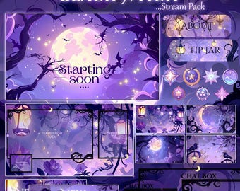 Black Bats Stream Package / Moon / Crow / Purple / Books / Overlay / Bird / Twitch screen / Twitch Overlay / Witch | Cozy | Animated | Dark