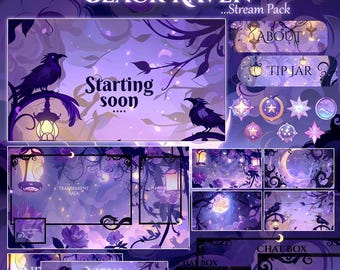 Black Raven Stream Package / Moon / Crow / Purple / Books / Overlay / Bird / Twitch screen / Twitch Overlay / Witch | Cozy | Animated | Dark