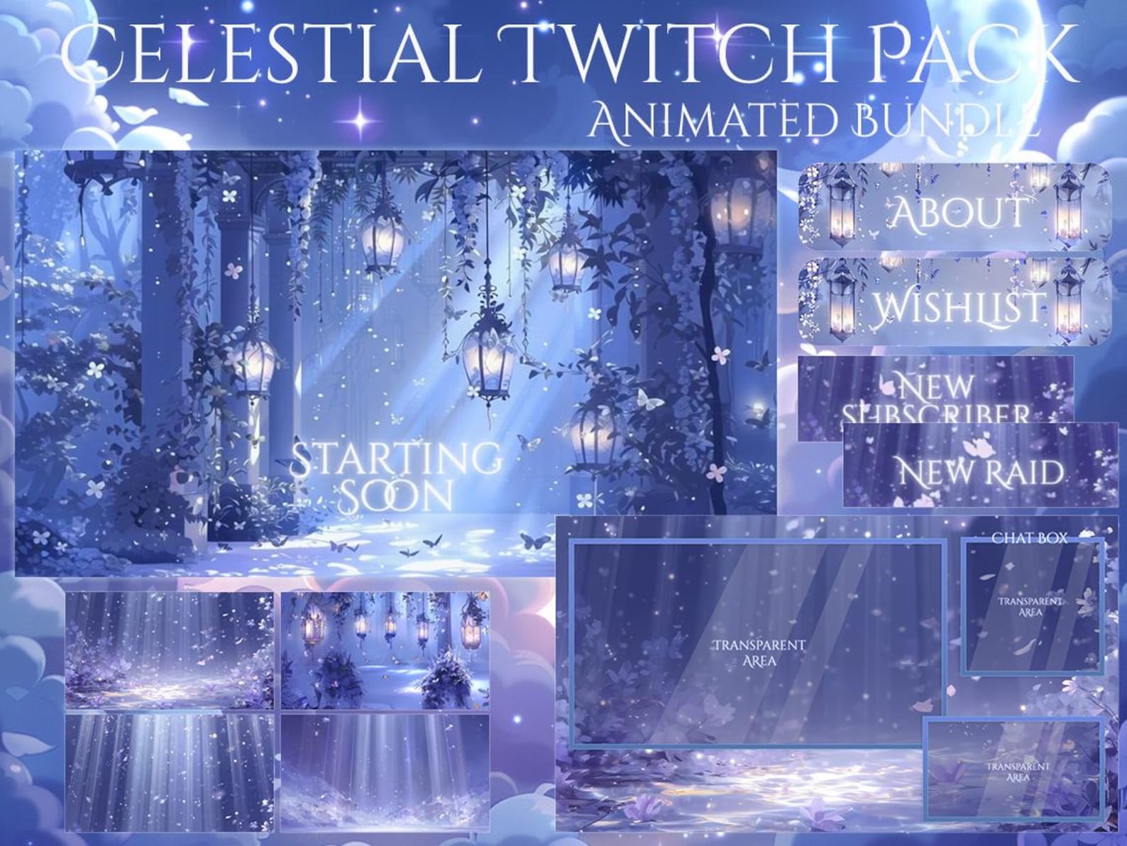 Celestial Twitch Pack / Blue / Lantern / Cute / Overlay / Magical ...
