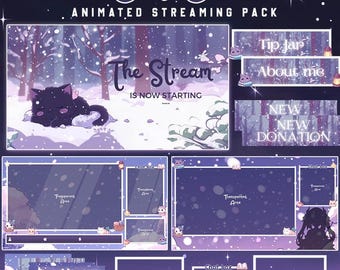 Winter Cat Stream-pakket / Sneeuw / Kitten / Bos / Gezellig / Overlay / Katten / Twitch-scherm / Twitch-overlay / geanimeerd | Schattig / Meldingen