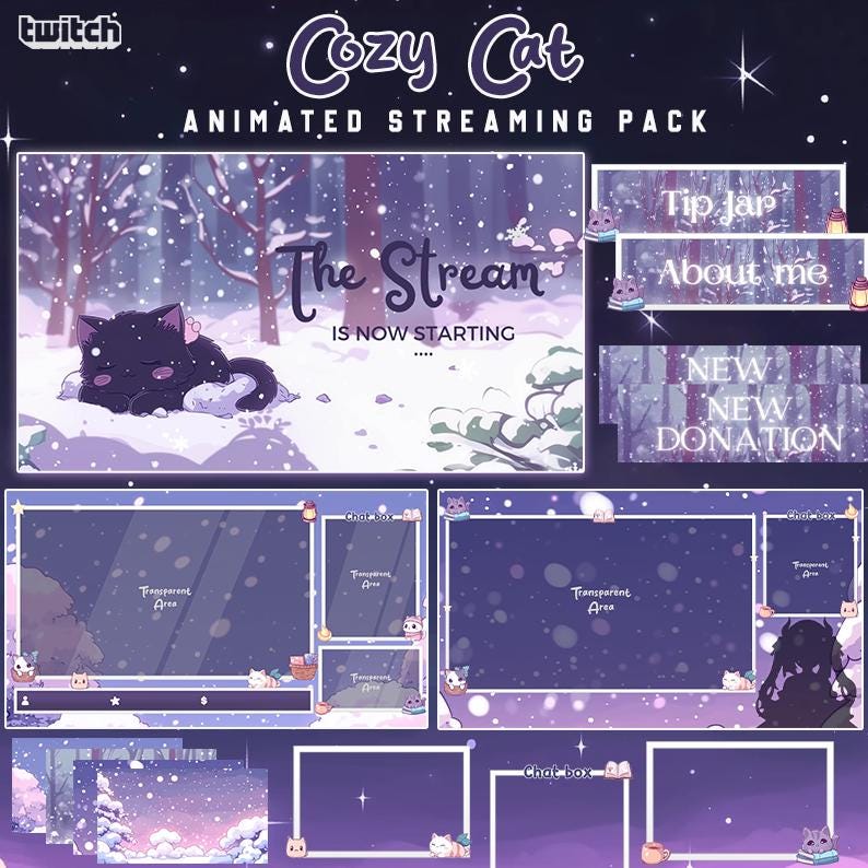 Winter Cat Stream Package / Snow / Kitten / Forest / Cozy / Overlay ...