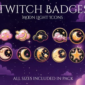 Magical Night Twitch Badges | 10 Moon Cloud Star Bit Badges | Cozy Pastel Sub Badges | Cute Channel Point Badges | Discord Icons