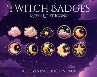 Magical Night Twitch Badges | 10 Moon Cloud Star Bit Badges | Cozy Pastel Sub Badges | Cute Channel Point Badges | Discord Icons
