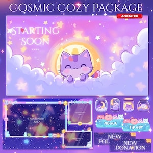 Magical Night Twitch Overlay, Twitch screen | Animated Overlay Stream Package, Cat Twitch | Cute Twitch Overlay | Aesthetic | star overlay