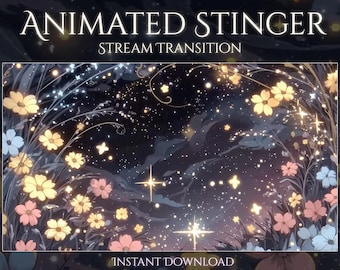 Transição Mágica Noturna com Efeito Stinger | Sobreposição Noturna para Twitch | Efeito Stinger Animado Mágico | Estética Celeste para OBS, Streamers, YouTube e VTubers