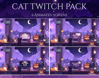 Twitch Screens Magical Night, Twitch animated screens | Animated Alerts, Cat Twitch Panels | Vtuber Pack | star overlay | Cat | Crescent