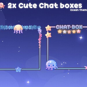 May include: Two cute chat boxes with an ocean theme. Each box is a square frame with decorative elements like jellyfish, stars, and seaweed. The text "2x Cute Chat boxes" and "Ocean Theme" are at the top.