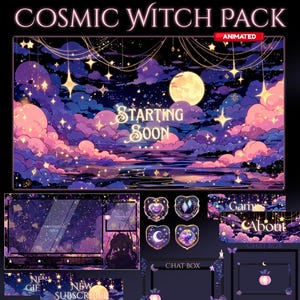 Kosmisk häxa Stream-paket / Måne / Natt / Mörk / Överlägg / Fladdermöss / Halloween / Twitch-skärm / Twitch-animation / Stjärnklar / Överlägg