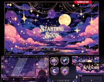 Cosmic Witch Stream Package / Moon / Night / Dark / Overlay / Bats / Halloween / Twitch screen / Twitch Animated / Starry / Overlays