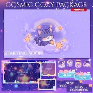 Magical Night Twitch Overlay, Twitch screen | Animated Overlay Stream Package, Cat Twitch | Cute Twitch Overlay | Aesthetic | star overlay