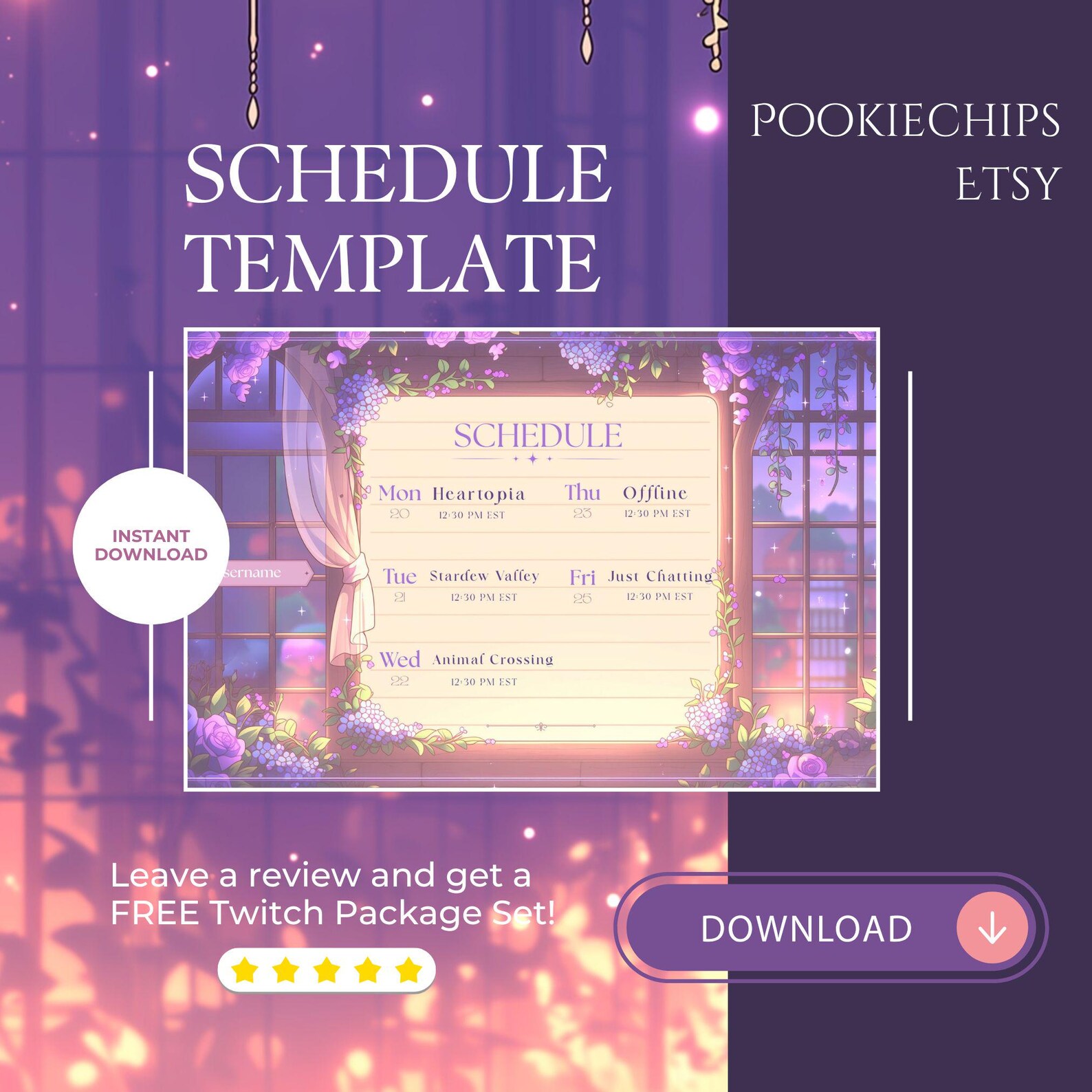 Cozy Room Stream Schedule Template | Editable Canva Twitch Schedule ...