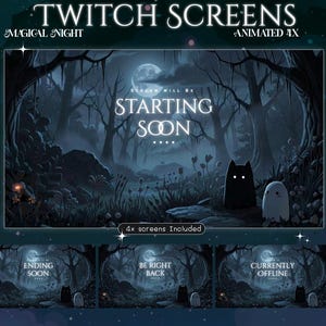 Mörk natt Stream-skärmar/ Måne / Natt / Mörk / Söt / Överlägg / Fladdermöss / Halloween / Twitch-skärm / Twitch-överlägg, katter, ande