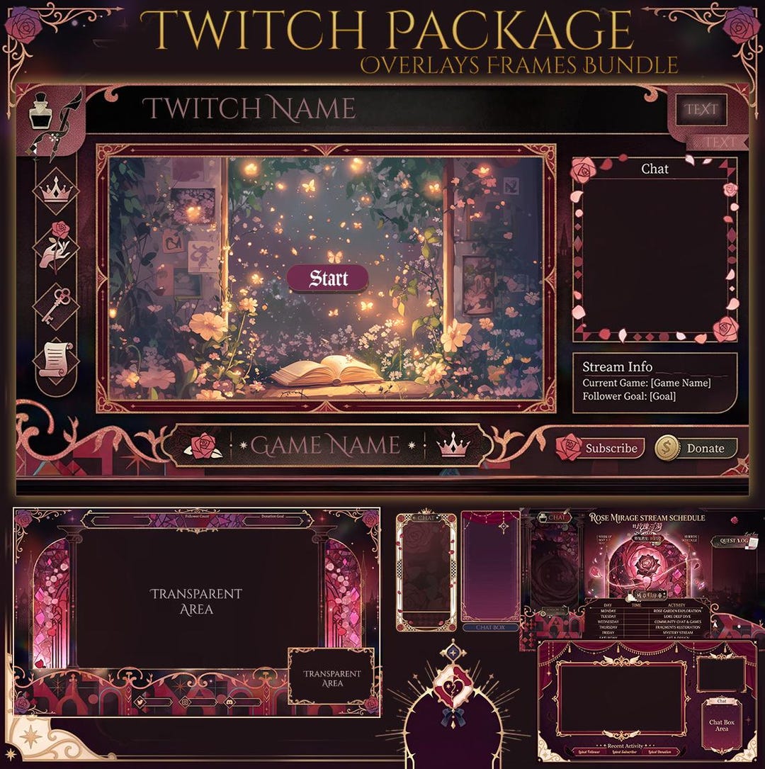 Gothic Rose Twitch Stream Overlay Package | Dark Romantic Whimsical ...
