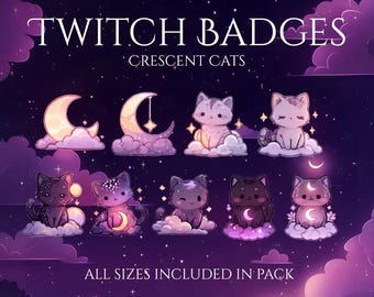 Crescent Cat Twitch Pack / Cozy Cute / Stars Clouds Moon / Pastel Glow / Animated / Twitch Overlay / Vtuber Stream / Magical Adorable