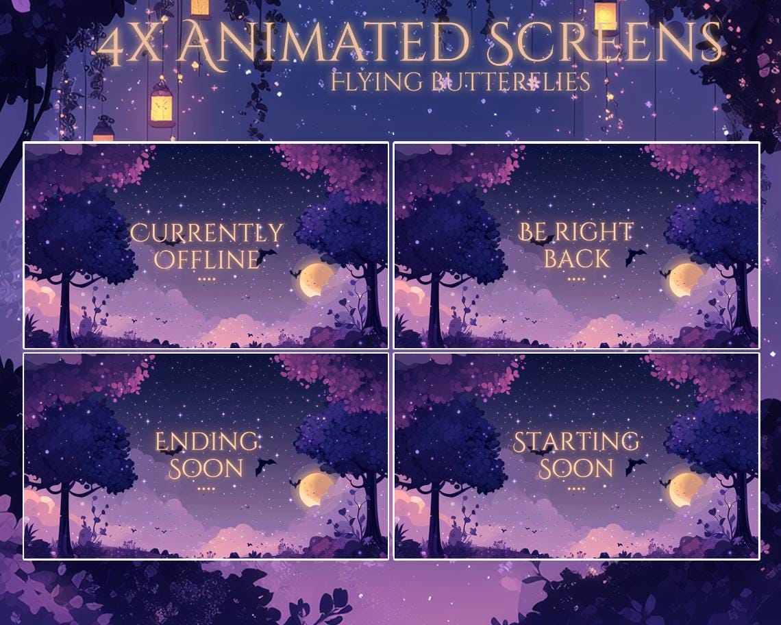 Dark Night Stream Package / Moon / Flower / Purple / Overlay / Lantern ...