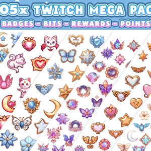 105x Twitch Badges | Sub Badges | Channel Points | Celestial Stars, Moons, Butterflies | Fantasy Aesthetic HD | Discord Icons | Twitch Icons
