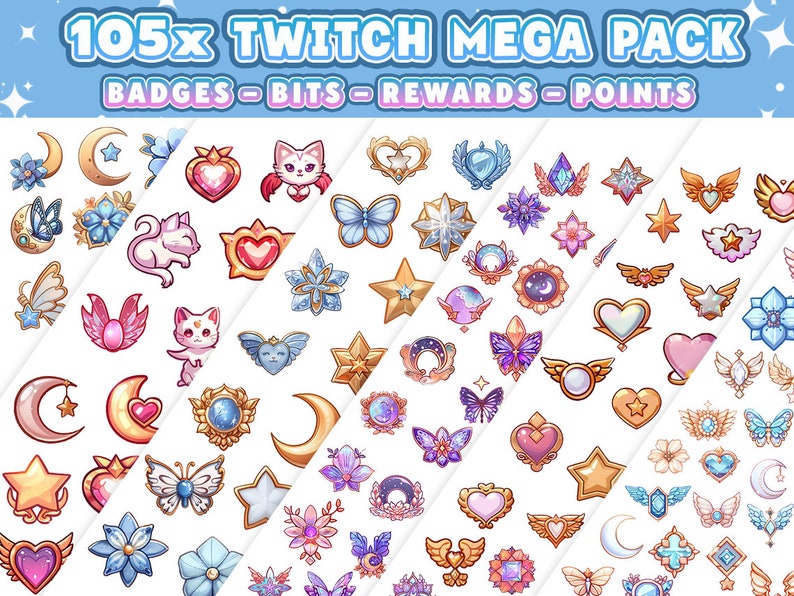 105x Twitch Badges | Sub Badges | Channel Points | Celestial Stars, Moons, Butterflies | Fantasy Aesthetic HD | Discord Icons | Twitch Icons image 10