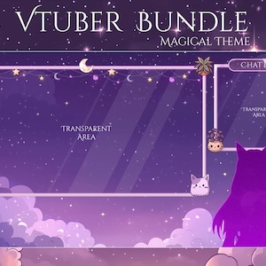 Vtuber Magic Night Twitch Pack , Twitch screen | Animated Overlay Stream Package, Cat Twitch | Cute Twitch Overlay | Overlays | star overlay